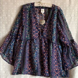 Boho bell sleeve plus size peasant top